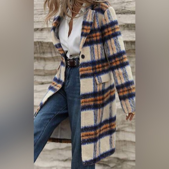 Cozy Plaid Print button Oversized coat Jacket - Picture 4 of 6